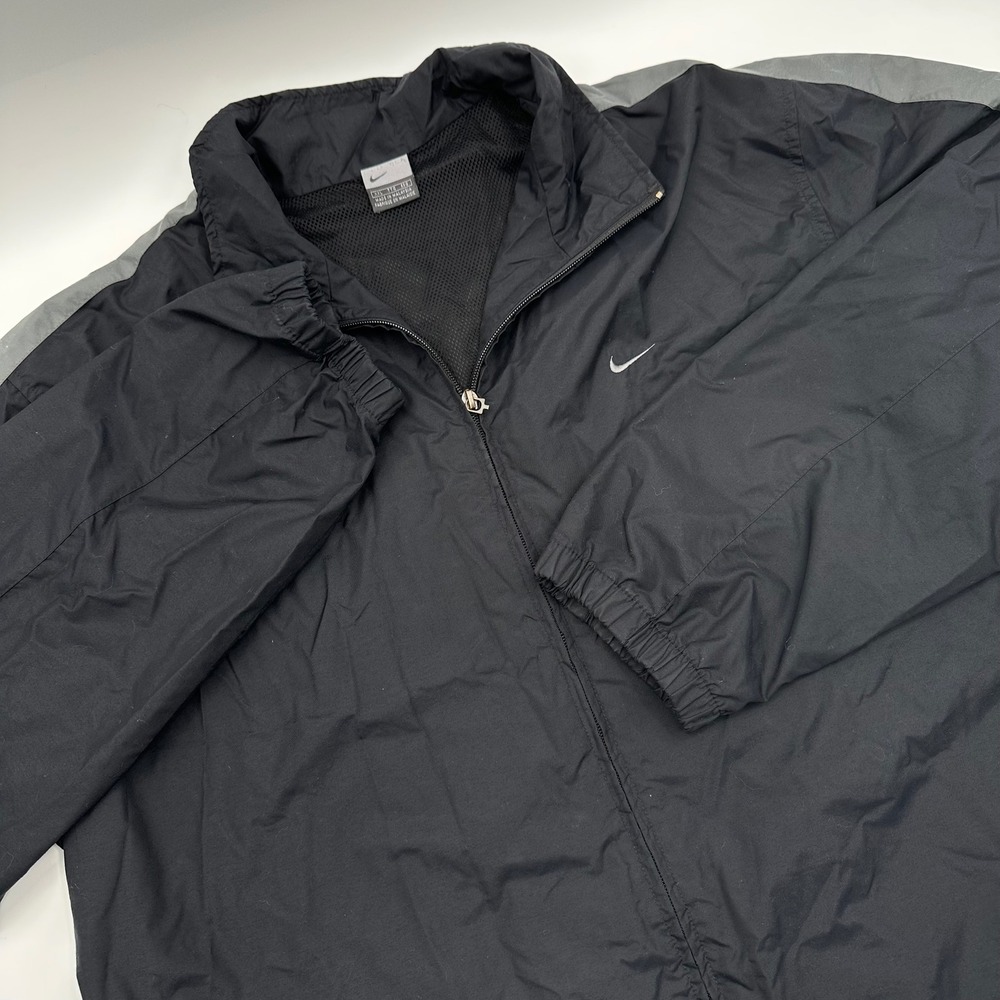 VTG Nike Windbreaker Jacket Mens XXL Black Grey Full Zip‎ Mesh Lined Swoosh Y2K
